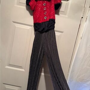 Red and Black Sequin Top with Striped Pants